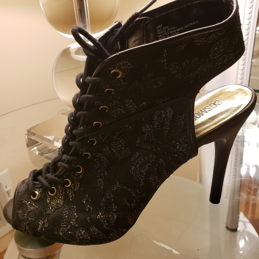 Black gold high heel booties